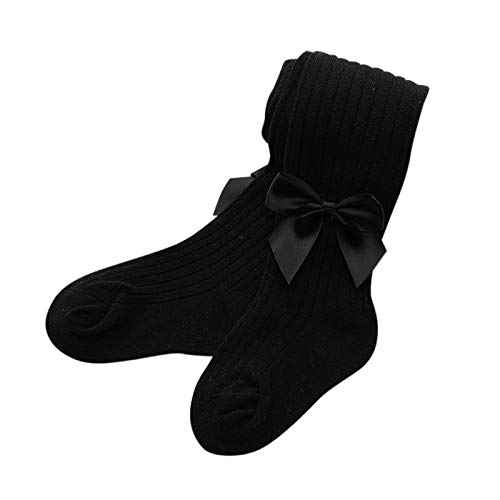 Baby Girls Cotton Tights, Toddler Infant Cable Knit Footed Leggings, Warm Stretchy Solid Pantyhose (Black, 3-4 Years)