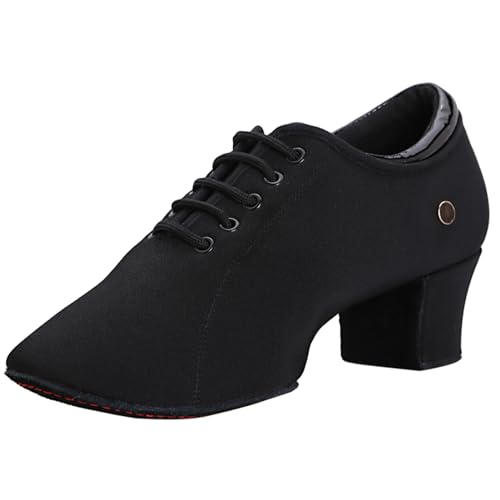 ZYXNYGV Women's Ballroom Dance Shoes Lace-up Closed Toe Suede Sole Professional Modern Salsa Latin Teaching Practice Performance Dance Shoes,Black,8