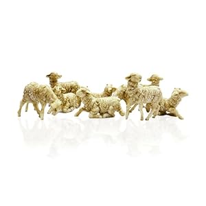 Gesar art in progress: Juego de 24 piezas de ovejas beige en miniatura de 5 cm de resina – Animales Ovejas Surtidas – Belén Decoraciones – Animales Belén – Navidad Paisaje – Escenario de Navidad