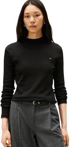 Tommy Hilfiger Women’s Slim Cody Mock Neck Long Sleeve Top, Black (Black), XXL