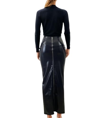 Sorrica Women's Zip Up Long Faux Leather Skirt Slim Bodycon Party Club Night Out Pencil Skirts