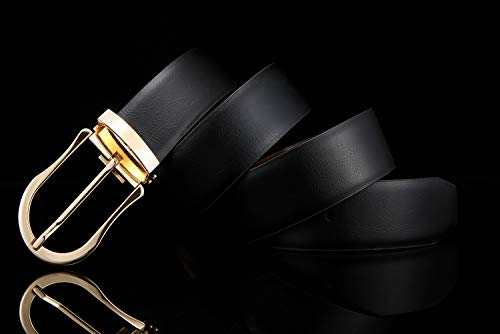 Men's Reversible Belt, Men Leather Buckle Belts, Casual Dress Belt with Single Prong Buckle, Trim Fit Adjustable Belt for Men, Cantaloupe Gold3