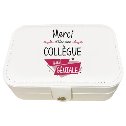Boite à Bijoux Merci Collègue Géniale | Coffret Cadeau Etui Organisateur de Voyage Boucles d'Oreilles Collier Bague Bracelet Travail Départ Retraite (M)