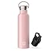 NUMADA-Botella Térmica Acero INOX 600ml Rosa Estanca con Doble Pared al Vacío y Recubrimiento Cerámico. Mantiene Frío 24H y Calor 12H|Boca Ancha|Libre BPA|Incluye 2 Tapones (1 Sport)/Bolsa Transporte