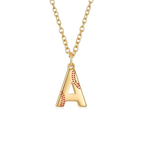 Softball Initial Necklace for Women Girls, Gold A-Z Letter Pendant Necklace Softball Baseball Mom Themed Jewelry Gifts