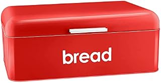 Denny International Retro Style Steel Bread Bin Kitchen Food Loaf Storage In 3 colours (Red)