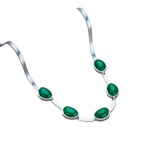 Image of Havilah Necklace for Women Stainless Steel Oval Green Crystal Pendant Necklace