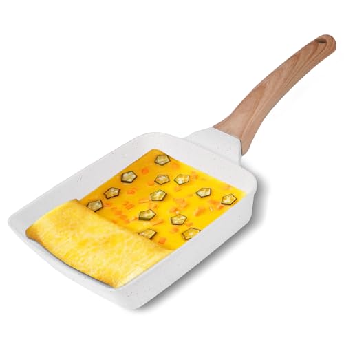 Kinberry Non Stick Frying Pan, Tamagoyaki Japanese Omelette Square Fry Pan 20cm for Induction Hobs, Rectangle Egg Pan for Pancake Crepes Bacon Sausages Burgers, Universal for Electric and Gas Stoves