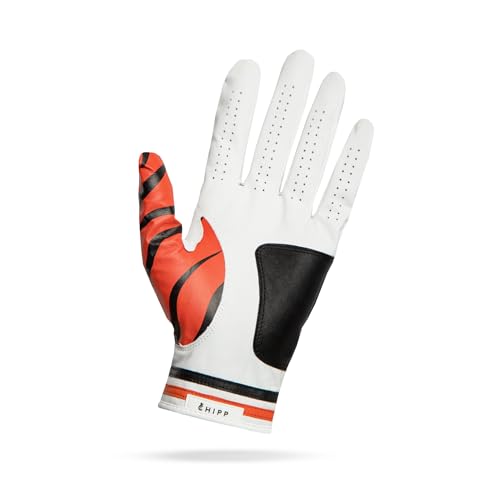 Premium Cabretta Leather Golf Glove with Supportive Palm Pad | Orange & Black Tiger Design (Men's Large, Left Hand)