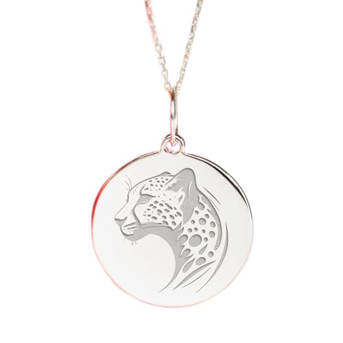 Collier pendentif léopard en argent sterling 925 gravé de 24 mm
