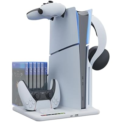FPS5 Slim Cooling Station for Disc Digital Edition, for PS5 Slim Stand and Cooling Station with Controller LED Charging Station for Playsation 5 Slim Accessories