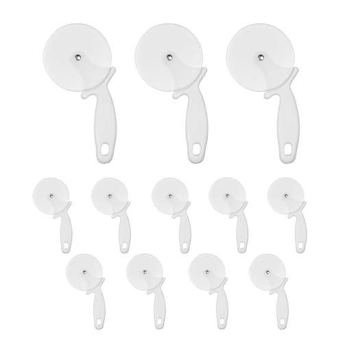 Cortador Pizza con Mango Blanco 20x10cm. Pack 12 Corta Pizzas Ideal para Bar, Restaurantes, Pizzerias, Hoteles, Hostelería, Comercios, Cafeterías, Hogar. Accesorio de Menaje Practico (20x10cm)