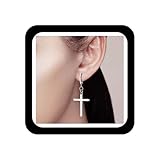 Zeshimb Pendientes de aro de cruz bohemia, aretes de crucifijo con bisagras, aretes colgantes de cruz, aretes de aro de plata, joyería para mujer