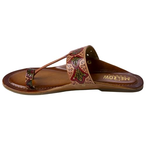 Image of Women's Leather Kolhapuri Chappals - Handmade Ethnic Flats Sandals with Durable TPR Non-Slip Sole