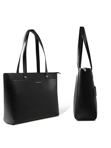 Image of Premium Work Tote Bag for Women with 16-Inch Laptop Compartment | Vegan Leather Office Travel Handbag with Trolley Sleeve, Water Bottle Pocket & Organized Compartments |