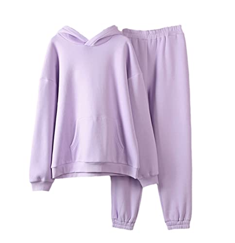 Survêtement en coton femme chaud ensemble 2 pièces automne hiver violet taille L