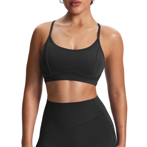 Image of Aoxjox Women's Workout Sports Bras Fitness Training Gym Lexi Lined Bra Yoga Crop Tank (A Black, Small)
