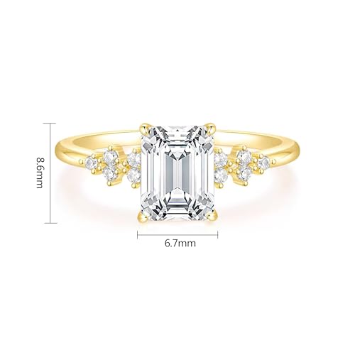 LOVECOM 3CT Engagement Ring for Women Non Tarnish 14K Gold Plated Emerald Cut Simulated Diamond Wedding Band Ring Birthstone Cubic Zirconia Eternity Ring Jewelry Birthday Gifts for Mom Wife3