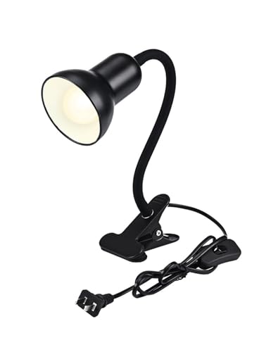 Clip On Gooseneck Lamp - 300W Max, Ceramic Fire-Resistant E26 Socket, Classic Durable Switch, Adjustable Flexible Clamp Light for Desk, Workbench, Bed Headboard, Table, Grow (Standard Clip Desk Light)