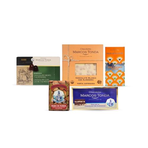 Chocolates Marcos Tonda – Pack Chocolate Con Almendras | Chocolate Con Almendras Con 5 Productos | Bombones Para Regalar 155g | Chocolates Originales Para Regalar | Desde 1793
