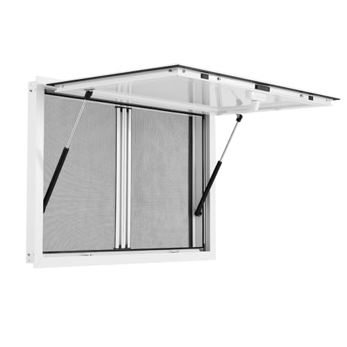 EROMMY Concession Window 36 W x 24 H Aluminum Alloy Serving Window with Dual Sliding Screen Windows & Hydraulic Awning Door Sturdy Food Truck Service Window for Food Trailers Concession Stands