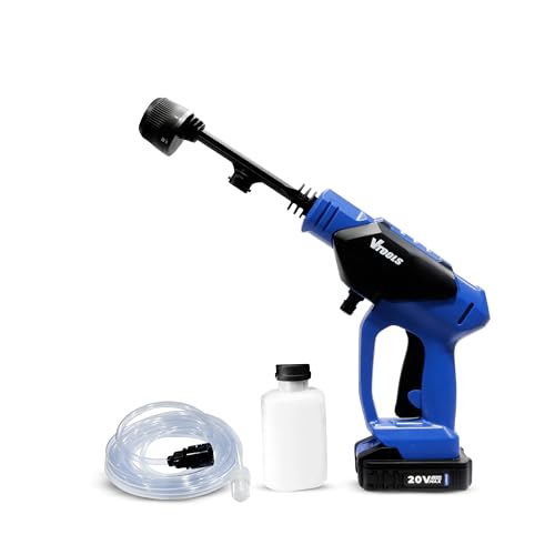VTOOLS 20V Cordless Lithium High Pressure Washer, 35 Bar, 6-in-1 Adjustable Nozzle, Soap Bottle, 5m Hose, Auto Stop & Self-Priming, Perfect for Cars, Garden, and Outdoor Cleaning, Blue, VT1224
