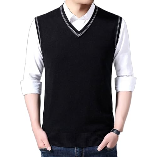 Gilet en cachemire pour homme col V chic tricot sans manches noir