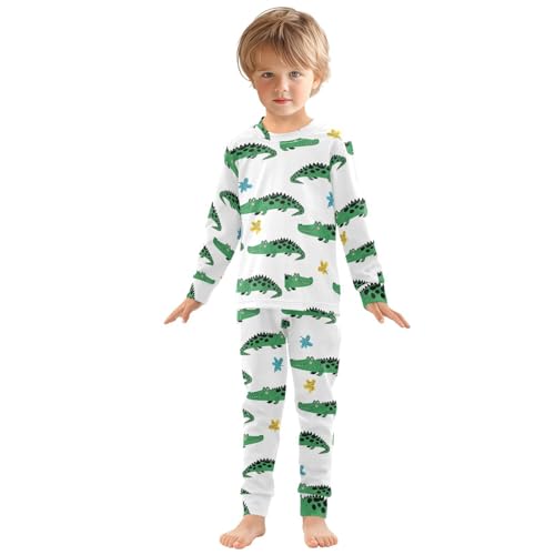Pajama Sets Long Sleeve Crocodile Pattern with Flowers Soft Comfy Sleepwear 2 Piece PJS 3-8T2