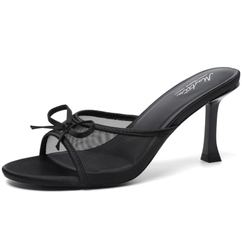 Image of Mostrin Kitten Heels for Women Round Toe Heels With Bow Vintage Mules Sexy Slip on Stiletto Backless Sandals for Party Daily