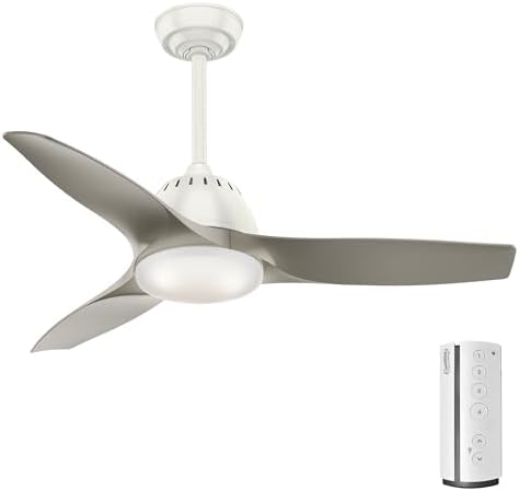 Casablanca 44 inch Indoor Ceiling Fan with LED Light and Remote Control- Standard Mount White Ceiling Fan, 3 Painted Pewter Blades, For Bedroom, Living Room, or Kitchen, Quiet- Wisp 59149, Fresh White