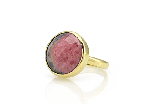 Bague en or avec pierre rhodonite, bague personnalisée mode pour femme