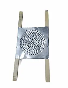 A S Iron Food Strainer/Save Machine ; T-Katti, Hole Size no.4, Double Sided Wooden logs, Best use in Homes, aloo bhujia Strainer