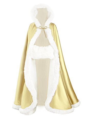 Wedding Cape Hooded Cloak For Bride Winter Reversible With Fur Trim Free Hand Muff Full Length 55'' Champagne #TOP22