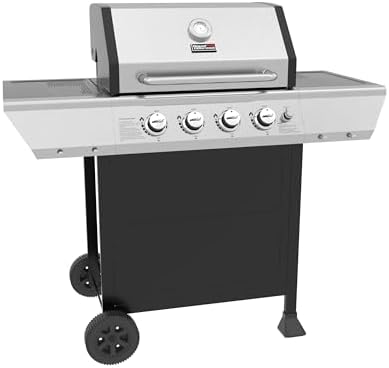 Royal Gourmet 4-Burner Propane Gas Grill with Warming Rack, Outdoor BBQ Grill with 34,000 BTUs Output for Patio Garden Barbecue Grilling, Black & Silver