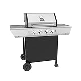 Royal Gourmet 4-Burner Propane Gas Grill with Warming Rack, Outdoor BBQ Grill with 34,000 BTUs Output for Patio Garden Barbecue Grilling, Black & Silver