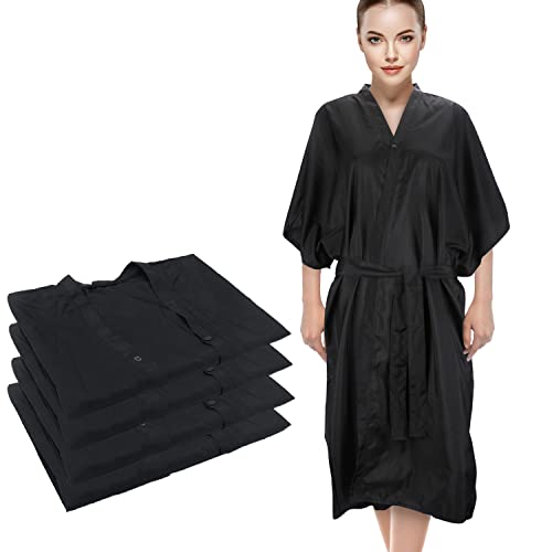 4 stücke Schwarz Kimono Bademäntel, Segbeauty Spa Massage Kleid Client Uniform für Frauen Schönheitssalon Satin Wasserdichte Kittel Weichen für Haare färben Salon Cover
