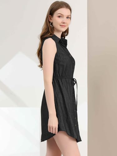 Image of Allegra K Women's Chambray Dress Sleeveless Button Down Jean Denim Shirt Dresses