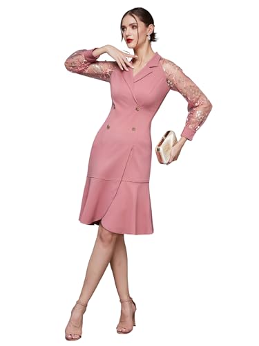 Image of Miss Chase Womens Bodycon Square Puff Sleeve Solid Lace Overlaid Ankle Length Dress