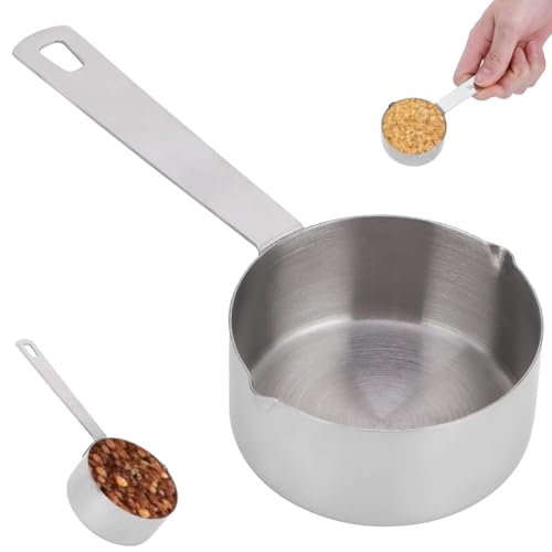 Stainless Steel Measuring Cups, 1/4 Measure Spoon Cups for Baking Cooking Dual Pour Mouth Measuring Jugs Measuring Spoons with Scales and Storage Rings, 15.1cm/5.9in