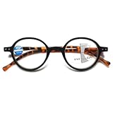 KOOSUFA Klein Runde Gleitsichtbrille Progressive Multifokus Lesebrille Damen Herren Anti-Blaulicht Federscharnier Retro Lesehilfe Arbeitsplatzbrille Schwarzer Schildpatt, 2.5