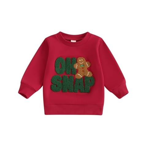 Adobabirl Toddler Baby Girl Boy Christmas Sweatshirt Gingerbread Man Letter Embroidery Pullover Sweater Christmas Outfit (Oh Snap-Red, 0-6 Months) Cover