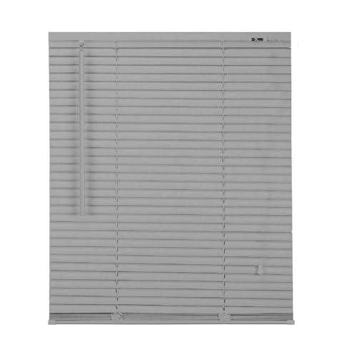 APEX FURNISHINGS PVC Venetian Blinds - 25mm Slats Easy Fit PVC Window Blinds Child Safe Fittings Trimmable curtains Windows Shutters for Home Office (Grey 90W x 150L cm)