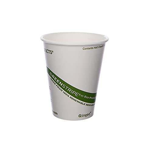 ECO PRODUCTS Compostable Disposable GreenStripe 8oz Coffee Cups, Case of