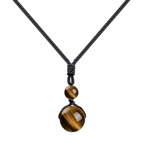 cotigo - colgante de piedra natural 14mm, collar con hilo encerado + regalo pulsera de nudos gratis. Amuleto de suerte y proteccion, contra mal de ojo, collar para mujer y hombre. (OJO DE TIGRE)