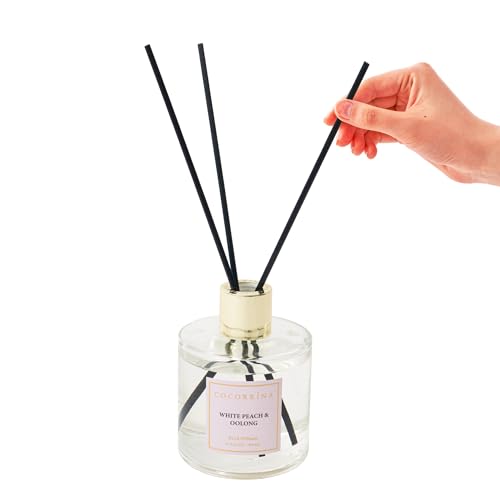 Image of Cocorrina Flower Reed Diffuser - White Peach& Oolong 6.7oz Scented Diffuser with Sticks Home Fragrance Essential Oil for Bathroom Shelf Decor (Artificial Flower)