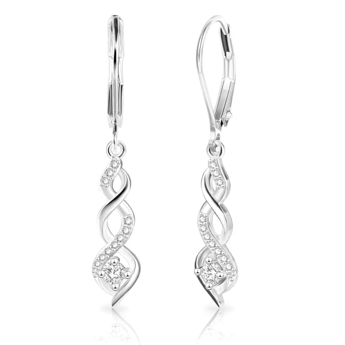 Bogoro Boucles d'oreilles Infini Argent 925/1000 Dormeuse Pendantes AAA Zirconium,Boucles D'oreilles Argent 925 Pour Femme, Idée Cadeau pour Femme, Maman &...