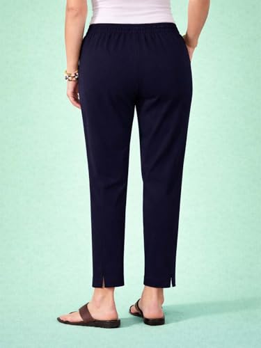 Image of KOTTY Women's Solid Straight Fit Ankle-Length Pants with Elastic Waist and Comfortable Stretch Fabric