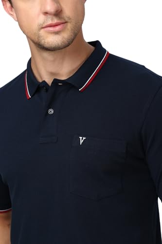 Image of Van Heusen Athleisure Men Solid Cotton Polo T-Shirt with Pocket - Side Slit, Half Sleeve, Regular Fit