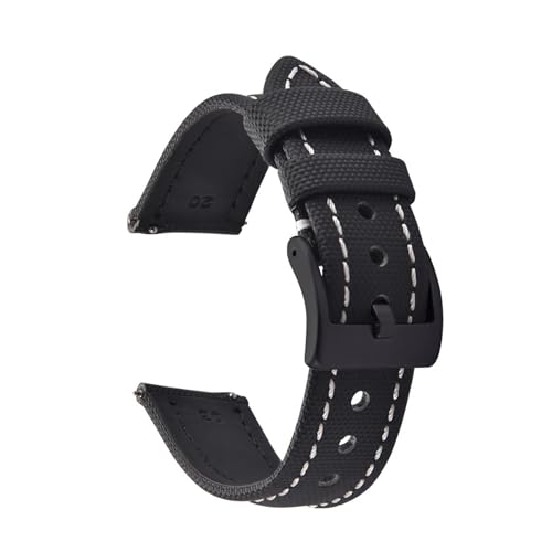 SiChouwz 18mm 20mm 22mm �Z�C���N���X�E�H�b�`�X�g���b�v �t�@�u���b�N�i�C�����E�H�b�`�o���h ���U�[�o���h �N�C�b�N�����[�X���X�g�o���h�x���g(Black White-Black,22mm)