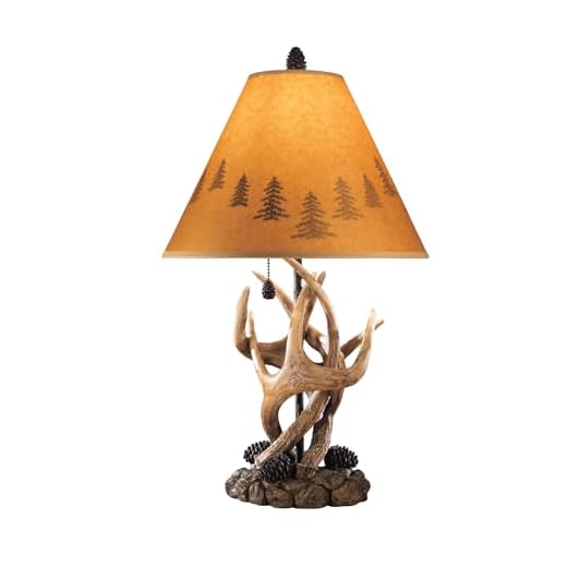 Signature Design by Ashley Derek Rustic Cabin Antler Lamp Set, 2 Count, Paper Silhouette Shade, Pull Chain Switch, 13.88" W x 13.88" D x 23.75" H, Brown